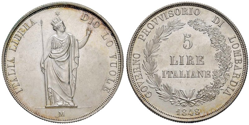 MILANO Governo Provvisorio di Lombardia (1848) 5 Lire 1848 – Gig. 3 AG (g 25,00)...