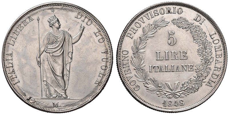 MILANO Governo Provvisorio di Lombardia (1848) 5 Lire 1848 scatola portamessaggi...