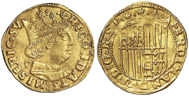 NAPOLI Ferdinando I d’Aragona (1458-1494) Ducato sigla T – MIR 64/8 AU (g 3,50) ...