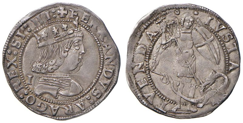 NAPOLI Ferdinando I d’Aragona (1458-1494) Coronato sigla I – MIR 70/2 AG (g 4,00...