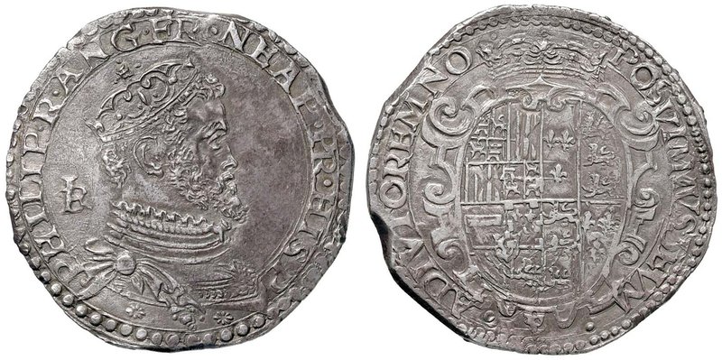 NAPOLI Filippo II (1554-1598) Mezzo Ducato sigla IBR – MIR 159/1 AG (g 14,61) Ex...