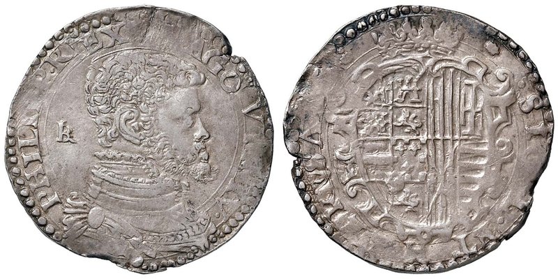NAPOLI Filippo II (1554-1598) Mezzo ducato sigla IBR – MIR 171 AG (g 14,93) Frat...