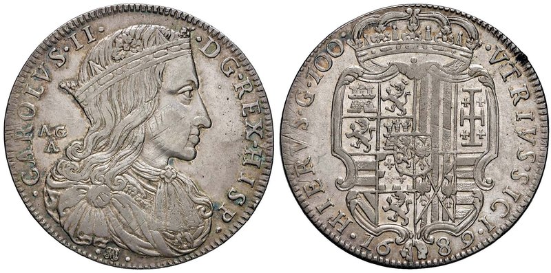 NAPOLI Carlo II (1674-1700) Ducato 1689 – Magliocca 6 AG (g 25,46) Graffietti di...