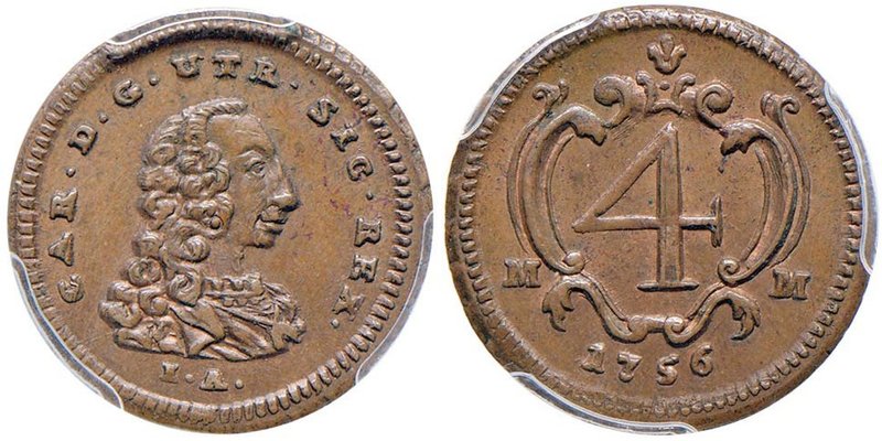 NAPOLI Carlo di Borbone (1734-1759) 4 Cavalli 1756 – Magliocca 173 CU In slab PC...