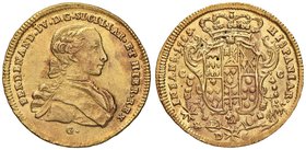 NAPOLI Ferdinando IV (1759-1816) 6 Ducati 1765 il 5 ribattuto su 3 sigla G – Magliocca 193a; Gig. manca AU (g 8,81) Esemplare che presenta l’orientame...