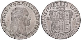 NAPOLI Ferdinando IV (1759-1816) Piastra 1798 – Magliocca 259 AG (g 27,50) Piccola mancanza di metallo sulla testa e graffietti di conio al D/, bel me...