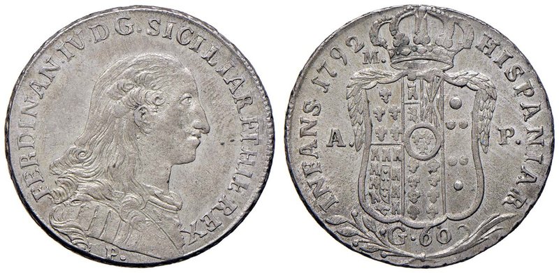 NAPOLI Ferdinando IV (1759-1816) Mezza piastra 1792 – Magliocca 267 AG (g 13,65)...