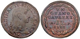 NAPOLI Ferdinando IV (1759-1816) Grano 1792 – Magliocca 317 CU In slab PCGS MS64BN. Conservazione eccezionale

FDC