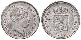 NAPOLI Ferdinando II (1830-1859) Carlino 1836 6 ribattuto su 5 – Magliocca 1632; Gig. 149a AG (g 2,30) RRR Minimo graffietto sulla guancia al D/ e pic...
