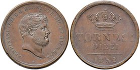 NAPOLI Ferdinando II (1830-1859) 10 Tornesi 1852 – Magliocca 689 CU (g 32,47) Colpetto tra i capelli al D/ e qualche graffietto al R/ ma bell’esemplar...