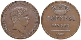 NAPOLI Ferdinando II (1830-1859) 5 Tornesi 1833 – Magliocca 699 CU RR In slab PCGS MS63BN. Conservazione eccezionale

FDC
