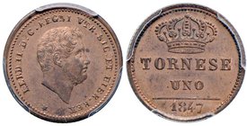 NAPOLI Ferdinando II (1830-1859) Tornese 1847 – Magliocca 776 CU RRRR In slab PCGS MS64RB. Conservazione eccezionale in rame rosso

FDC