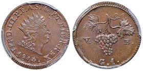 PALERMO Ferdinando III (1759-1816) Grano 1814 – MIR 652/2 CU In slab PCGS MS65BN. Conservazione eccezionale in rame rosso

FDC