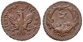 PALERMO Ferdinando III (1759-1816) 3 Piccioli 1776 – MIR 637/2 CU (g 2,06) Conservazione eccezionale in rame rosso

FDC