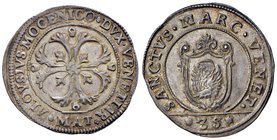VENEZIA Alvise IV Mocenigo (1763-1778) Quarto di scudo della croce sigla M A T – Pa. 21 AG (g 7,90) Conservazione eccezionale con patina iridescente ...