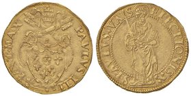 Paolo III (1534-1549) Scudo d’oro – Munt. 19 AU (g 3,39) RR Ribattuto al D/ 

SPL/SPL+