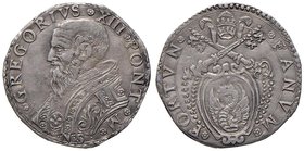 Gregorio XIII (1572-1585) Fano - Testone – Munt. 372 AG (g 8,41) RR Tosato ma di ottima conservazione per questo tipo di moneta

BB+