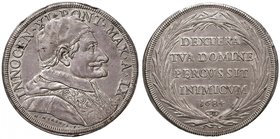 Innocenzo XI (1676-1689) Piastra 1684 A. IX – Munt. 30 AG (g 32,00) Piccole screpolature ma bell’esemplare con patina di vecchia raccolta

SPL