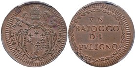 Pio VI (1774-1799) Foligno – 2 Baiocchi A. XX – Munt. 331 CU In slab PCGS MS63BN. Conservazione eccezionale in rame rosso. Variante con FVLIGNO al R/ ...