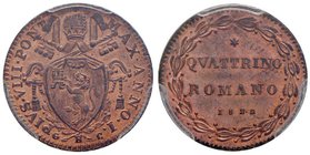 Pio VIII (1829-1830) Quattrino 1829 A. I – Nomisma 116 CU In slab PCGS MS65RD. Conservazione eccezionale in rame rosso

FDC