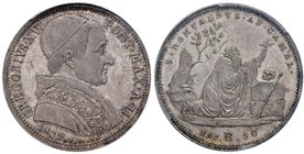 Gregorio XVI (1831-1846) Bologna – Mezzo scudo 1832 A. II – Nomisma 203 AG In slab PCGS MS64. Conservazione eccezionale

FDC
