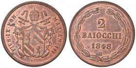 Pio IX (1846-1870) 2 Baiocchi 1848 A. III – Nomisma 550 CU (g 20,52) Esemplare di eccezionale conservazione in rame rosso 

FDC