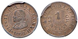 Pio IX (1846-1870) Monetazione decimale - Centesimo 1868 A. XXII – Nomisma 690 CU In slab PCGS MS64RB. Conservazione eccezionale in rame rosso

FDC...
