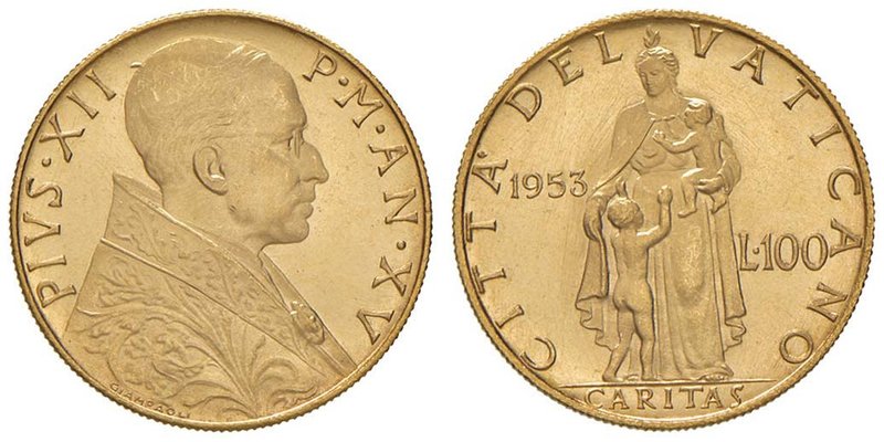 Pio XII (1939-1958) 100 Lire 1953 A. XV – Nomisma 729 AU (g 5,21) RR

FDC