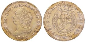 Carlo Emanuele III (1730-1773) Mezza doppia 1766 – Nomisma 140 (indicata R/4); MIR 944j (indicata R/8) AU RRRR Sigillato BB/SPL “proveniente da montat...