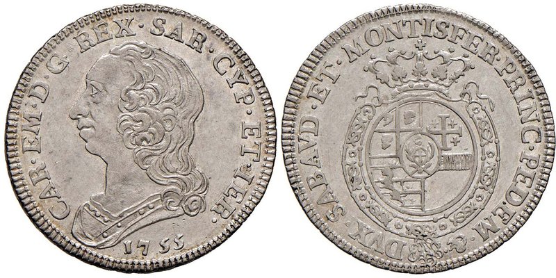 Carlo Emanuele III (1730-1773) Quarto di scudo 1755 – Nomisma 177; MIR 948a AG (...