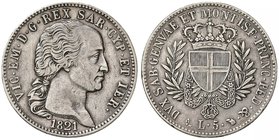 Vittorio Emanuele I (1814-1821) 5 Lire 1821 – Nomisma 520; Pag. 15 AG RRR Colpetto al bordo, leggermente lucidato al D/

qBB