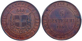 Vittorio Emanuele II re eletto (1859-1861) 5, 2 e Centesimo 1859 Birmingham – Nomisma 837. 840. 841 CU Lotto di tre monete, ognuna in slab PCGS rispet...