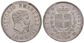 Vittorio Emanuele II (1861-1878) 50 Centesimi 1863 M stemma – Nomisma 923 AG R In slab PCGS MS64. Conservazione eccezionale con fondi speculari

FDC...
