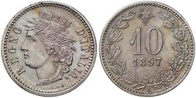 Umberto I (1878-1900) 10 Centesimi 1897 Progetto – P.P. 133 NI (g 2,51) RRRR Questo splendido progetto rappresenta lo studio per una nuova moneta da 1...
