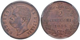 Umberto I (1878-1900) 2 Centesimi 1895 – Nomisma 1024 CU R In slab PCGS MS65RB. Conservazione eccezionale in rame rosso

FDC
