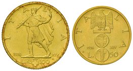 Vittorio Emanuele III (1900-1946) 100 e 50 Lire 1936 – Nomisma 1059, 1071 AU RRR Lotto di due monete

FDC