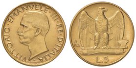 Vittorio Emanuele III (1900-1946) 5 Lire 1927 Bordo rigato – AU (g 8,04) Una curiosità: coniata in oro con peso sensibilmente più alto di quella in ar...