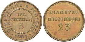 Vittorio Emanuele III (1900-1946) Dimensione a proporsi per 5 Centesimi 1907 – Luppino PPSJ110 CU RRR 

FDC