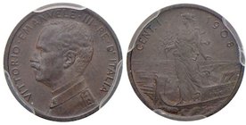 Vittorio Emanuele III (1900-1946) Centesimo 1908 – Nomisma 1382 CU R In slab PCGS MS64BN. Conservazione eccezionale 

FDC