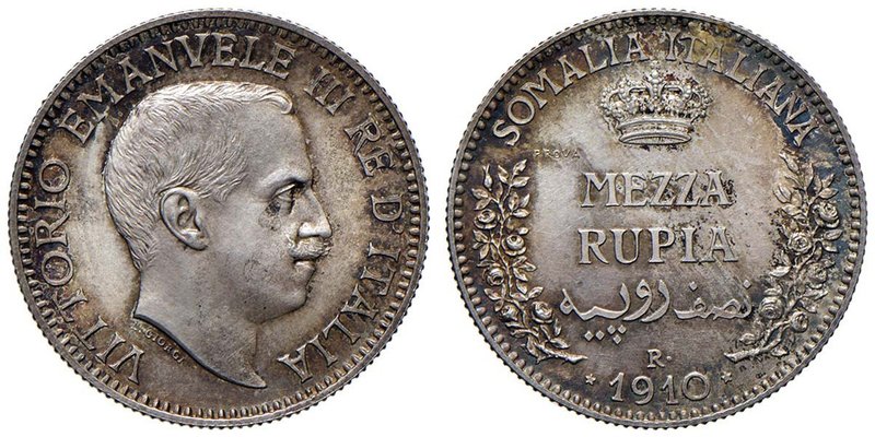Vittorio Emanuele III (1900-1946) Somalia - Mezza rupia 1910 Prova – Nomisma P74...