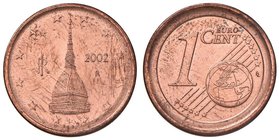 REPUBBLICA ITALIANA Monetazione in euro – Centesimo 2002 coniato su tondello del 2 centesimi – Acciaio e Rame (g 3,04) RR 

FDC