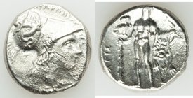LUCANIA. Heraclea. Ca. 330-280 BC. AR stater (20mm, 7.58 gm, 4h). VF. ΗΕPΑΚΛΗΙΩ-Ν, head of Athena right, wearing Corinthian helmet pushed back on head...