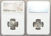 LUCANIA. Metapontum. Ca. 340-330 BC. AR stater or nomos (20mm, 11h). NGC VF. Head of Demeter left, wreathed with grain / META, barley ear with single ...
