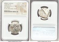 ATTICA. Athens. Ca. 440-404 BC. AR tetradrachm (25mm, 17.15 gm, 4h). NGC AU 4/5 - 4/5. Mid-mass coinage issue. Head of Athena right, wearing crested A...