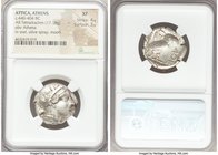 ATTICA. Athens. Ca. 440-404 BC. AR tetradrachm (24mm, 17.18 gm, 7h). NGC XF 4/5 - 3/5. Mid-mass coinage issue. Head of Athena right, wearing crested A...