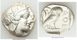 ATTICA. Athens. Ca. 440-404 BC. AR tetradrachm (23mm, 17.22 gm, 5h). VF, test cut. Mid-mass coinage issue. Head of Athena right, wearing crested Attic...