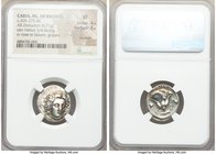 CARIAN ISLANDS. Rhodes. Ca. 305-275 BC. AR didrachm (19mm, 6.71 gm, 11h). NGC XF 4/5 - 3/5, brushed. Head of Helios facing, turned slightly right / PO...