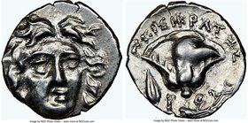 CARIAN ISLANDS. Rhodes. Ca. 205-190 BC. AR hemidrachm (11mm, 12h). NGC AU. Peisicrates, magistrate. Head of Helios facing, turned slightly right / ΠΕΙ...
