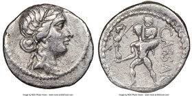 Julius Caesar, as Dictator (49-44 BC). AR denarius (18mm, 7h). NGC VF. Military mint moving with Caesar in North Africa, 48-46 BC. Diademed head of Ve...