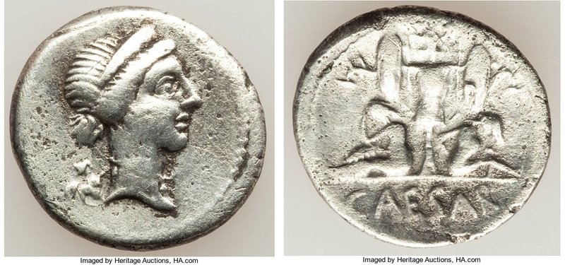 Julius Caesar, as Dictator (49-44 BC). AR denarius (18mm, 3.65 gm, 10h). VF. Mil...